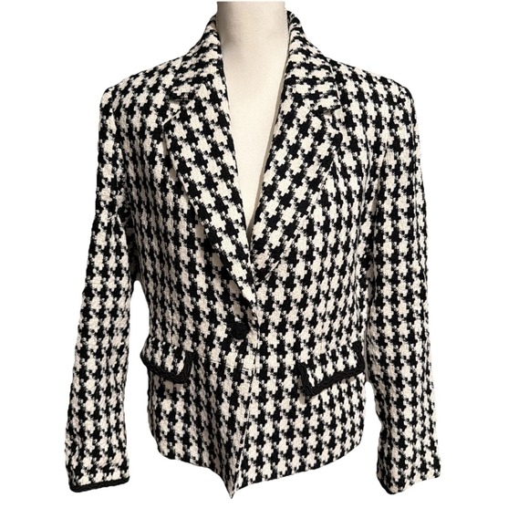 Chadwicks Jackets & Blazers - Chadwicks Vtg Black And White Houndstooth Acrylic Button Blazer Women's Size‎ 14
